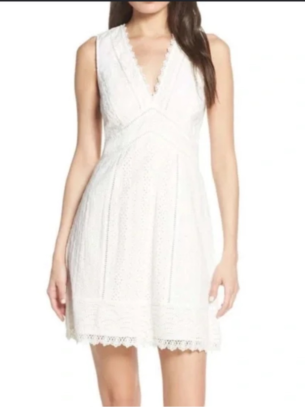 French Connection White Lace V-Neck Mini Dress